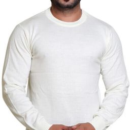 Men Solid Round Neck White Sweater-image-73