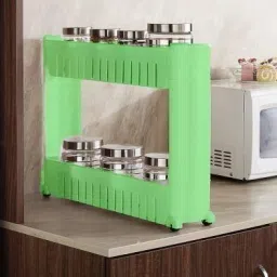2 Tier Kitchen Trolley, Easy-To-Move Slide Out Shelf Slim Rack Green Plastic Kitchen Trolley-image-94