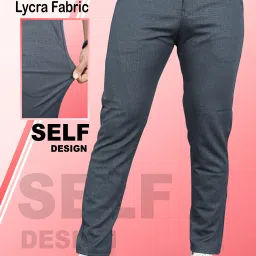 Men Slim Fit Grey Linen Blend Trousers-image-56
