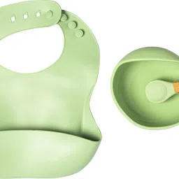 Bowl & Spoon with Waterproof Silicone Adjustable Bib for Baby Toddler Dinner Set - Food Grade Silicone-image-43