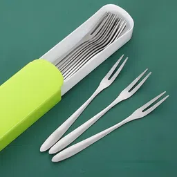 manorath Pack of 12 Pieces Stainless Steel 2-Prong Fruit & Appetizer Fork Set Disposable Stainless Steel Fruit Fork Set-picture-34