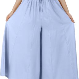 Women Flared Light Blue Viscose Rayon Trousers-image-3