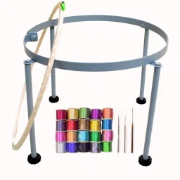 Sturdy 18 inch aari stand with 20 zari thread and 3 aari needles Embroidery Frame-16