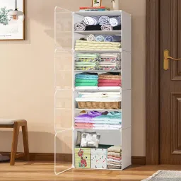 4-Door 7-Shelf Plastic Collapsible Cupboard PC Collapsible Wardrobe-14