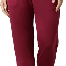E048 Mid-Rise Tapered Lounge Women Solid Maroon Track Pants-image-1