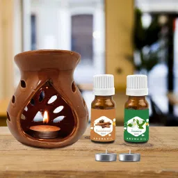 PEEPRESION Ceramic Brown Burner 2 T-light Candle And Sandalwood Jasmine Aroma Oil Home, Office, Spa, Hotel, Temple, Club, Gym Diffuser-49