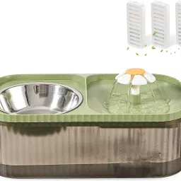 Automatic Flower Fountain & Stainless Steel Bowl for Dog Cat-image-57