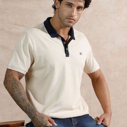 wrogn Men Solid Polo Neck Pure Cotton Beige T-Shirt-picture-43