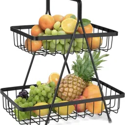 Prerna Steel 2-Tier Fruit & Vegetable Basket for Fruit & Vegetable Basket(Black) Steel Fruit & Vegetable Basket-image-79