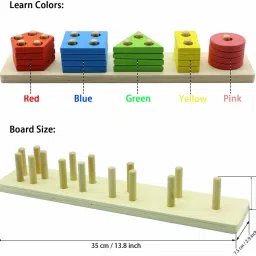 crazybuy Wooden Color Recognition & Shape Sorter, Colorful Geometric Board Sorting & Stack Chunky Puzzle Toys for Kids image 2