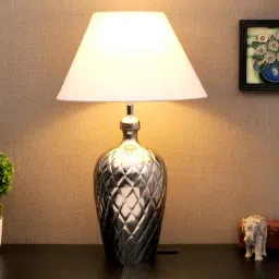 kapoor lampshades Margaux Premium White Cotton Shade Table Lamp With Nickel Base-picture-37