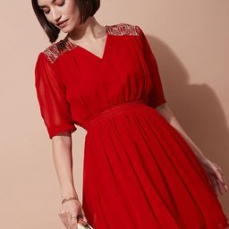 dressberry Women Fit and Flare Red Above Knee/Mid Thigh Length Dress-picture-16