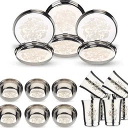 limetro steel Pack of 18 Stainless Steel Stainless Steel Laser Print Steel Dinner set / Dinner Set-picture-41