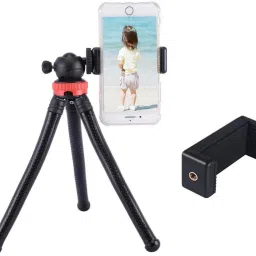 Gentle e kart ® Flexible Gorillapod Tripod with 360° Rotating Ball Head Tripod for All DSLR Cameras(Max Load 1.5 kgs) & Mobile Phones + Free Heavy Duty Mobile Holder(Black) (12 Inch, Black and Red) Tripod-15
