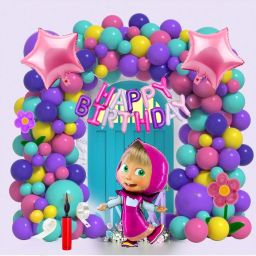Masha Theme Happy Birthday Decorations Combo Kit for Girls Cartoon Balloons-image-13