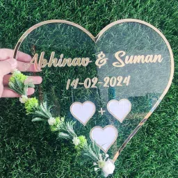 Heart Shape,Couple Finger Print Gift| Personalized Text Golden Metal Design 8 inch Wedding Thumb Print-image-66