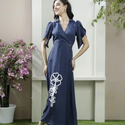 Women Wrap Blue Maxi/Full Length Dress-image-1