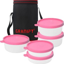 Lunch Box with 5 Plastic Containers and Lunch Box Bag - Black Circular (A-429) 5 Containers Lunch Box-image-35