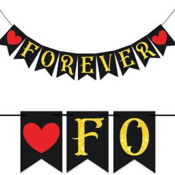 Golden & Red Heart "Forever" Bunting Banner, Wedding Decoration Item Banner-image-36