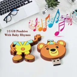 Natation Portable Cartoon Shape Silicone USB Pen drive / Flash disk With Baby Rhymes Song 16 GB Pen Drive Compatible with Laptop, Desktop Computer, Audio Player, Television USB 3.0 Rubber Case-26
