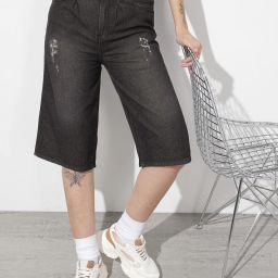 Solid Women Black Bermuda Shorts-image-42