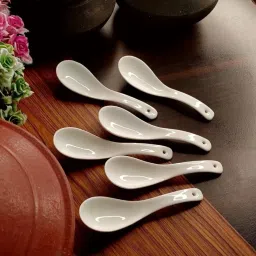 Ceremic Soup and Desserts Spoon Set,White, 13 Cm, Soup Spoon Set( Pack of 6) Disposable Ceramic Soup Spoon Set-2