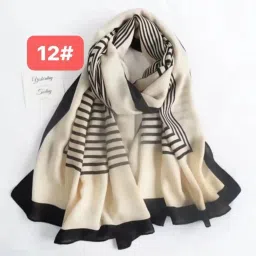 Striped Cotton Viscose Blend Women Beige Fancy Scarf, Stole-image-34