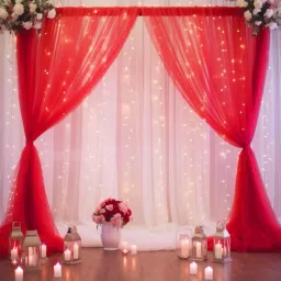 flipzone Solid 7pcs Elegant Red & White Sheer Backdrop Net Cloth LED Lights for a Festive Balloon image 3