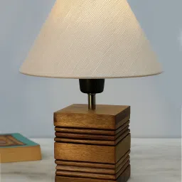 Whitewash Pot Wood Table Lamp, Modern Base Fabric Lampshade Table Lamp-image-34