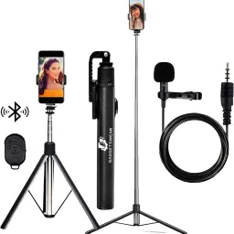 GADGETSWEAR (Combo with Collar Mic) Selfie Stick with Tripod Stand, Selfie Stick 360 Degree, Tripod Kit-11