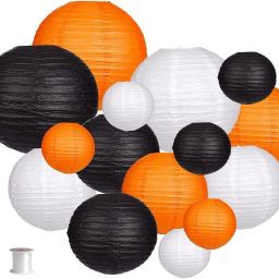 Black, White, Orange Paper Hanging Lantern-image-50