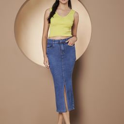 angelfab Women Solid Straight Blue Skirt-picture-5
