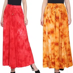 tnq Pack of 2 Women Flared Red Viscose Rayon Trousers-picture-48