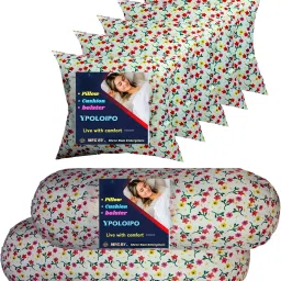 5 Cushion And 2 Microfibre Solid Bolster Pack of 7-image-79