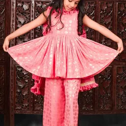 THE PONY & PEONY CO. Girls Ethnic Motifs Printed Gotta Patti Kurti With Palazzos & Dupatta-image-34