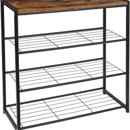 ® 4-Tier Metal Storage Rack with Rustic Wooden Top – Multipurpose Organizer Metal Open Book Shelf-6