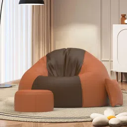 XXXL FluffCloud Sofa With Free Cushion and Puffy , Brown::Tan-Brown Teardrop Bean Bag With Bean Filling-71