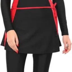 Frock style Front zipper Full Sleeves with Removable Pad Full Long tights Self Design Women Swim-dress Black, Red Swimsuit-image-35