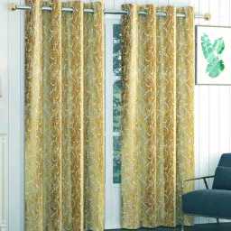 exporthub Gold Polyester Floral 9Ft Blackout Eyelet Door Curtains (Pack of 2)-picture-25