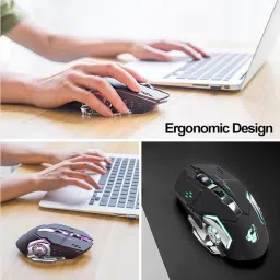 microware Rechargeable X8 Wireless Silent LED Backlit Gaming Mouse USB Optical Mouse Ergonomic Quality Smart Mouse for PC Wireless Optical Gaming Mouse with Bluetooth image 4