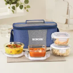 Alora Borosilicate Glass Lunchbox, 4 pc Set (320 ml x 2 + 400 ml x 2), Tiffin 4 Containers Lunch Box-10