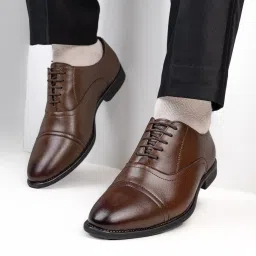 Alex Toecap Copper Brown 700 Broad Fit Formal Shoes Lace Up For Men-image-30