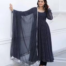 Applique Georgette Stitched Anarkali Gown-image-2