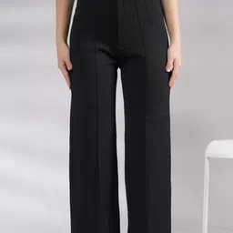 neysa Women Regular Fit Black Cotton Blend Trousers-picture-32