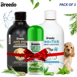 Dog (Combo of 3) Anti-Itch Shampoo + Flea-Tick Shampoo + Powder 140 Gm Allergy Relief, Conditioning, Anti-fungal, Anti-microbial, Anti-itching, Anti-dandruff Natural Dog Shampoo-16