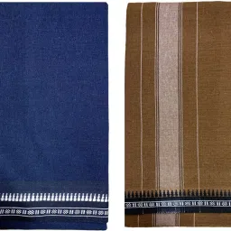Prakasam Cotton Premium quality Mens Kerala Style Thalapathi Border Single (1.28X2.00 mtrs) -Dhoti-kerala Single mundu (Pack of 2 dhoties)-Navy-Kakki Solid Men Dhoti-image-68