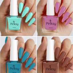 Pinksy Nail Polish Combo | Long Wear, Quick Dry | HD Colors Nail Paint Set Mint Marvel, Mulberry, Blue, Mouse Brown-image-57