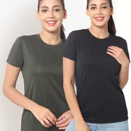 unifringe Women Solid Round Neck Polyester Multicolor T-Shirt-picture-39