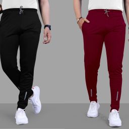 Pack of 2 Men Solid Black, Maroon Track Pants-image-111