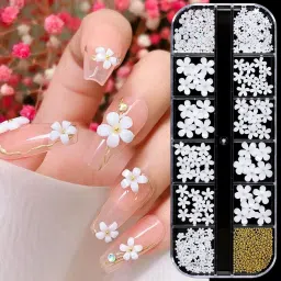 3D Resin Flat Flower Pearl Metal Beads Nail Art Decoration Accessories-image-15